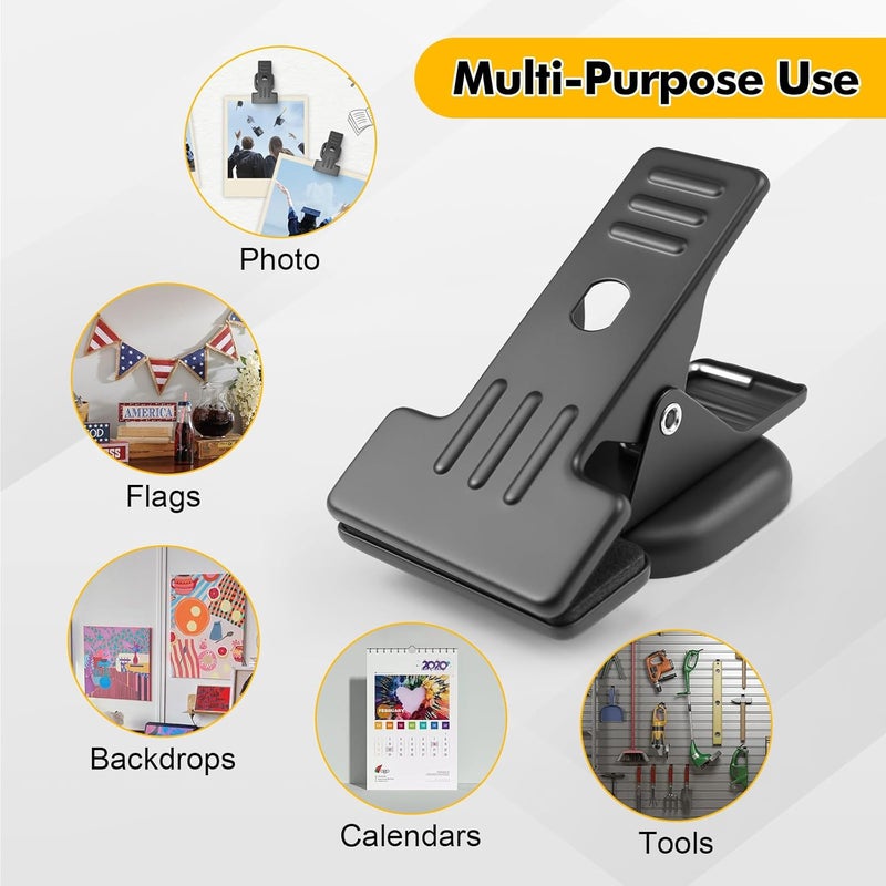magicsee 2 Pcs Heavy Duty Magnetic Clips with 1.5 Inch Mouth Opening - Securely Grip Flags, Backdrop Blueprints, Calendars,Tools - Ideal for Artists, Photography Shooting Studios, Worksite, Offices, Tool Carts - Image 2